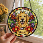 Personalised Pet Photo Stained Glass Style Window Hanging with Name Home Decor Pet Memorial Gift for Pet Owner