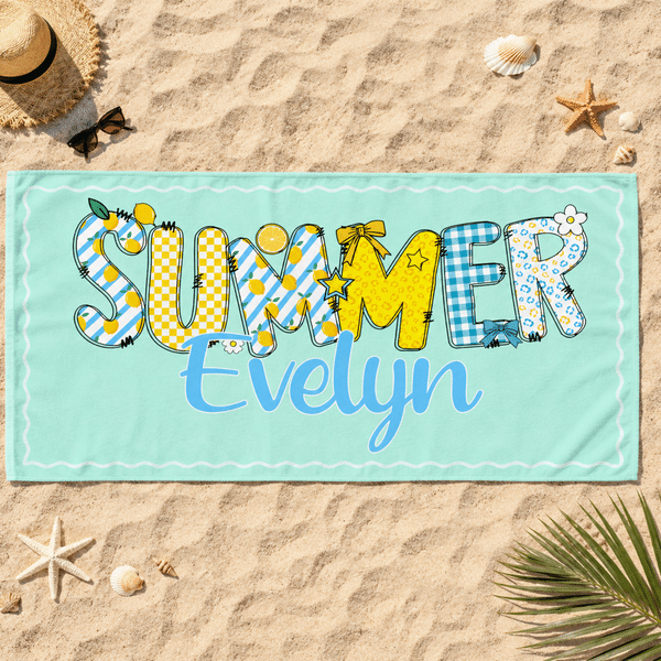 Personalized Sweet Lemon Bow Design Quick Dry Microfiber Beach Towel with Name Beach Party Vacation Birthday Gift for Girls Women