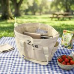 Personalized Embroidered Name and Monogram Cotton Canvas Tote Bag with Multi-Pocket Daily Use Bachelorette Party Teacher's Day Gift For Her