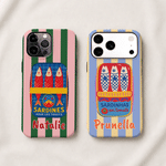 Coque de téléphone personnalisée pour iPhone, motif vintage « boîte de sardines rayée » avec prénom – Cadeau d'été pour elle, pour les vacances à la plage