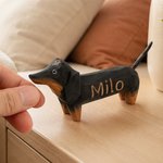 Personalised Funny Dachshund Dog Wooden Figurine Ornament with Name Home Desk Decor Adoption Day Birthday Gift for Dachshund Lovers
