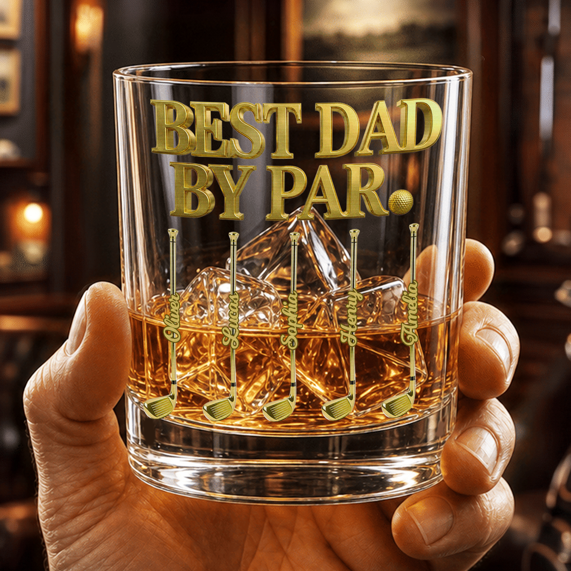Personalized Golf Club Dad 10 oz Whiskey Glass with Name Bar Party Birthday Gift for Golf Lovers Dads Grandpas