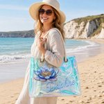 Personalised Birth Flower Neon Clear Tote Bag with Name Birthday Summer Holiday Party Gift for Women
