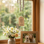 Personalized Line Drawing Photo Wooden Wind Chime with Name and Text Memorial Sympathy Pet Loss Gift for Pet Owner Pet Lover