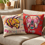 Personalized Multicolor Neon Mascot Throw Pillow Cover with Team Name Dorm Decor Game Day Back to School Gift for Students Coaches Sports Fans