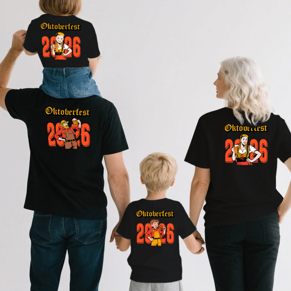 Personalised Oktoberfest 2026 Cartoon Character 100% Cotton Kid Adult T-shirt with Initial Beer Theme Party Birthday Gift for Beer Lovers Kid