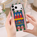 Coque de téléphone personnalisée pour iPhone, motif vintage « boîte de sardines rayée » avec prénom – Cadeau d'été pour elle, pour les vacances à la plage