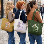 Personalized Diamond Style Birth Flower Initial Large Capacity Corduroy Tote Bag with Name Daily Use Birthday Gift for Woman Girl