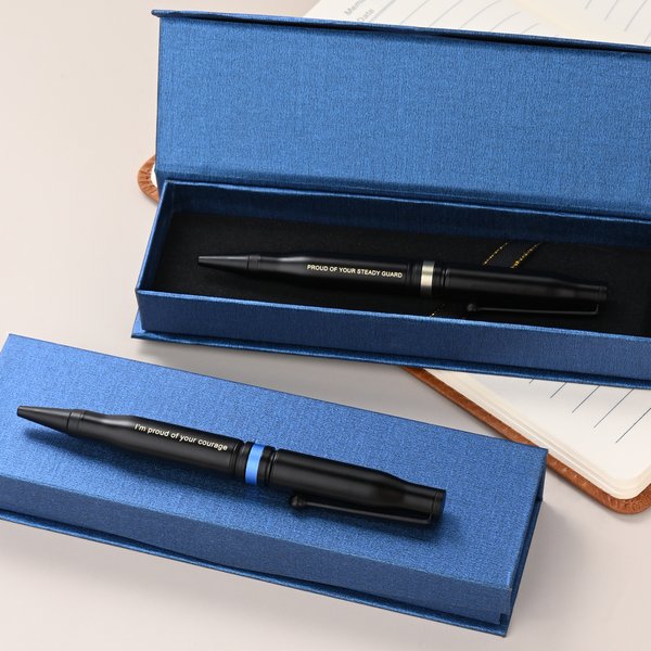 Personalized Red Blue Line Engraved .308 Bullet Shaped Ballpoint Pen with Clip Ink Refill Gift for Men Policeman Military Legal Officer