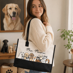 Personalized Cartoon Cat Dog Illustration Large Capacity Canvas Tote Bag with Text Daily Use Birthday Gift for Pet Lover Owner Veterinarian