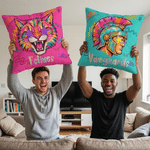 Personalized Multicolor Neon Mascot Throw Pillow Cover with Team Name Dorm Decor Game Day Back to School Gift for Students Coaches Sports Fans