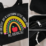Personalized Teacher Theme Rainbow Large Capacity Corduroy Tote Bag with Text Daily Essential Teacher's Day Gift for Women Teachers