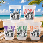 Personalised Girls Trip Retro Photo Frosted Plastic Cup with Year Set of 10 Beach Party Summer Vacation Gift for BFF Besties Women