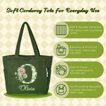 Personalized Diamond Style Birth Flower Initial Large Capacity Corduroy Tote Bag with Name Daily Use Birthday Gift for Woman Girl