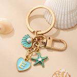 Gepersonaliseerde sleutelhanger in oceaanstijl met schelp en zeester, met initiaal als tasbedeltje – decoratie voor dagelijks gebruik, verjaardagscadeau voor vrienden en liefhebbers van de zee
