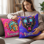 Personalized Multicolor Neon Mascot Throw Pillow Cover with Team Name Dorm Decor Game Day Back to School Gift for Students Coaches Sports Fans