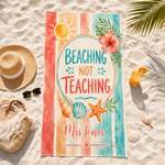 Personalised Colourful Beaching Not Teaching Oversized Quick Dry Beach Towel with Text Travel Essentials Summer Holiday Party Gift for Teacher