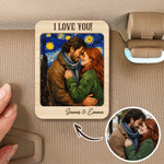 Personalized Starry Night Oil Painting Style Photo Car Visor Clip with Name and Title Car Accessories Birthday Anniversary Gift for Couple