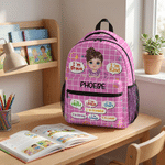 Personalized I'm Kind Brave Cartoon Kid Character Grid Large Capacity Backpack with Name Back to School Birthday Gift for Boys Girls