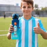 Personalized Soccer Cartoon Character Plastic Water Bottle with Name and Number Game Day Birthday Gift for Kids Teens