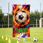 Personalized Fire Ball-Themed Graffiti-Art Design Quick Dry Microfiber Beach Towel with Name Summer Travel Birthday Gift for Sports Lovers