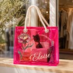 Personalized Birth Flower Neon Laser Clear Tote Bag with Name Birthday Summer Vacation Party Gift for Women