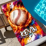 Personalized Fire Ball-Themed Graffiti-Art Design Quick Dry Microfiber Beach Towel with Name Summer Travel Birthday Gift for Sports Lovers