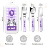 Set de cubiertos portátiles personalizado con estuche nombre y animales de dibujos animados para la vuelta al cole regalo de cumpleaños para niños