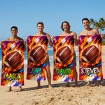 Personalized Fire Ball-Themed Graffiti-Art Design Quick Dry Microfiber Beach Towel with Name Summer Travel Birthday Gift for Sports Lovers
