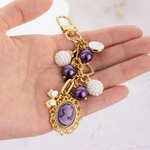 Personalised Heart Butterfly Bow Pearl Cameo Bag Charm Keyring with Initial Charm Daily Use Birthday Gift for Woman Girl Mother