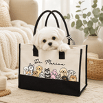 Personalized Cartoon Cat Dog Illustration Large Capacity Canvas Tote Bag with Text Daily Use Birthday Gift for Pet Lover Owner Veterinarian