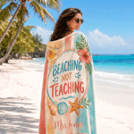 Personalised Colourful Beaching Not Teaching Oversized Quick Dry Beach Towel with Text Travel Essentials Summer Holiday Party Gift for Teacher