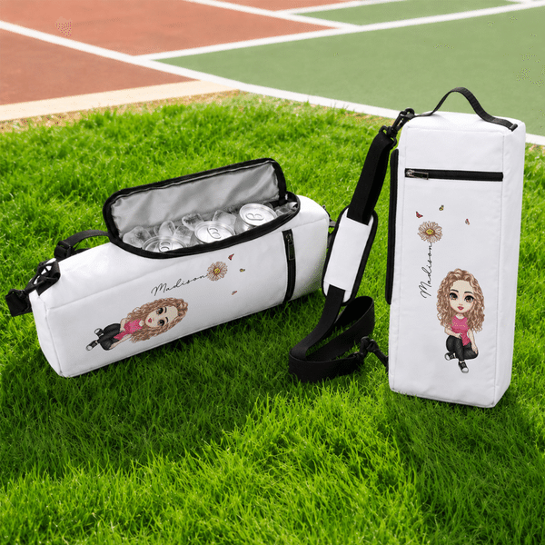 Personalized Cartoon Character Birth Flower Beer Cooler Bag with Name Daily Use Picnic Birthday Gift for Woman Man