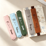Personalized Birth Flower Name Multicolour PU Leather Bookmark Band with Pen Pocket Reading Accessory Book Club Birthday Gift for Bookworms