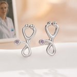 Personalized Stethoscope Stud Earrings with Birthstone Dainty Jewelry Nurses Week Appreciation Gift for Nurse Doctor Medical Staff