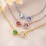 Personalized 2 Heart Birthstones Zircon Infinity Necklace with Names Dainty Jewelry Birthday Anniversary Wedding Christmas Gift for Women