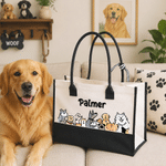Personalized Cartoon Cat Dog Illustration Large Capacity Canvas Tote Bag with Text Daily Use Birthday Gift for Pet Lover Owner Veterinarian