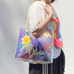 Personalised Birth Flower Neon Laser Clear Tote Bag with Name Birthday Summer Holiday Party Gift for Women