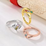 Personalized Sterling Silver Elegant 2-4 Birthstones Ring with Engraved Text Birthday Anniversary Graduation Gift for Graduates Friends