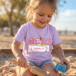 Personalised Cartoon Summer Beach Crab 100% Cotton Kid T-shirt with Name Summer Travel Wear Holiday Back to School Gift for Kids