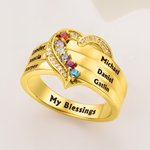 Personalized 1-8 Birthstones Heart Design Ring with Engraved Names Family Jewellery Birthday Mother's Day Gift for Women
