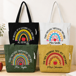 Personalized Teacher Theme Rainbow Large Capacity Corduroy Tote Bag with Text Daily Essential Teacher's Day Gift for Women Teachers