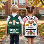 Personalized I'm Kind Brave Cartoon Kid Character Grid Large Capacity Backpack with Name Back to School Birthday Gift for Boys Girls