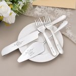 Personalised Engraved Mr. & Mrs. Wedding Forks Set and Ceramic Cake Plate with Name and Date Engagement Gift for Newlywed Couples