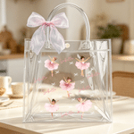 Personalised Ballerina Girl Bow Transparent Gift Bag with Name and Ribbon Daily Use Birthday Gift for Girl Ballet Lover