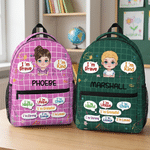 Personalized I'm Kind Brave Cartoon Kid Character Grid Large Capacity Backpack with Name Back to School Birthday Gift for Boys Girls
