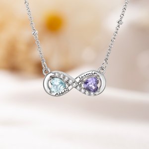 Personalized 2 Heart Birthstones Zircon Infinity Necklace with Names Dainty Jewelry Birthday Anniversary Wedding Christmas Gift for Women