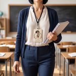 Individuell gestalteter, verspielter Kartenhalter aus PU-Leder mit Cartoon-Figur und Umhängeband – ein Dankeschön zum Schulanfang und zum Lehrertag als Geschenk für Lehrer
