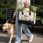 Personalized Cartoon Cat Dog Illustration Large Capacity Canvas Tote Bag with Text Daily Use Birthday Gift for Pet Lover Owner Veterinarian