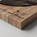 Personlig giclétrykk på lerret med foto og trykt sangtekst i vinylinspirert design uten musikkfunksjon som bryllupsgave til nygifte